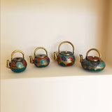 Nepalese Pure Copper Gemstone Lapis, Turquoise & Coral Teapot Wide Set