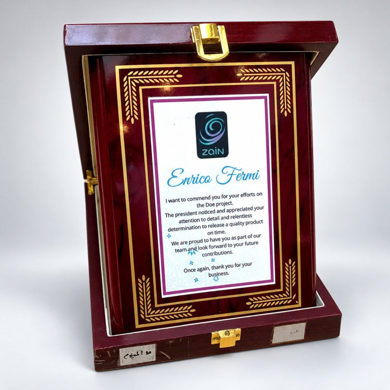 Plaque Trophy With Wooden Box Wheat Ears