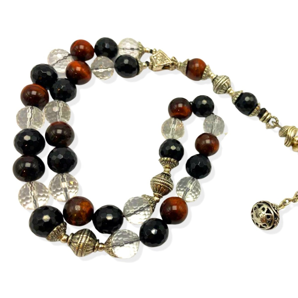 Prayer Beads Mix Gemstone Onyx Tiger's Eye Laser Cut