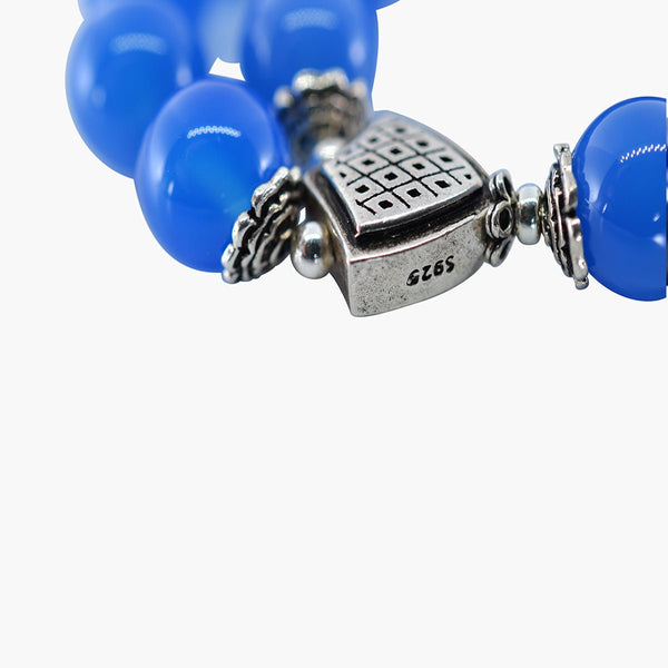 Prayer Beads Premium Blue Agate Stones With 925 Silver - STLESS
