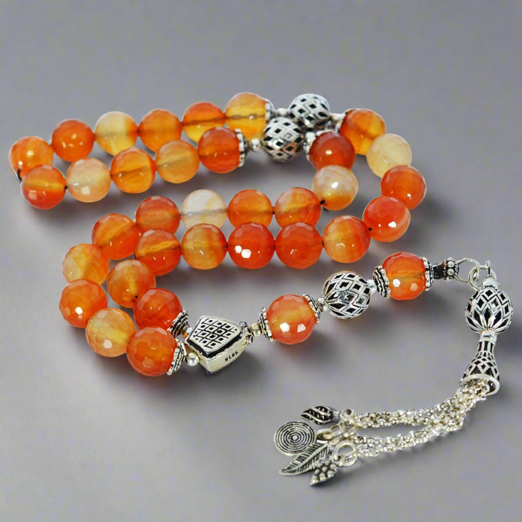 Prayer Beads Premium Laser Cut Agate Gemstone With 925 Silver - STLESS