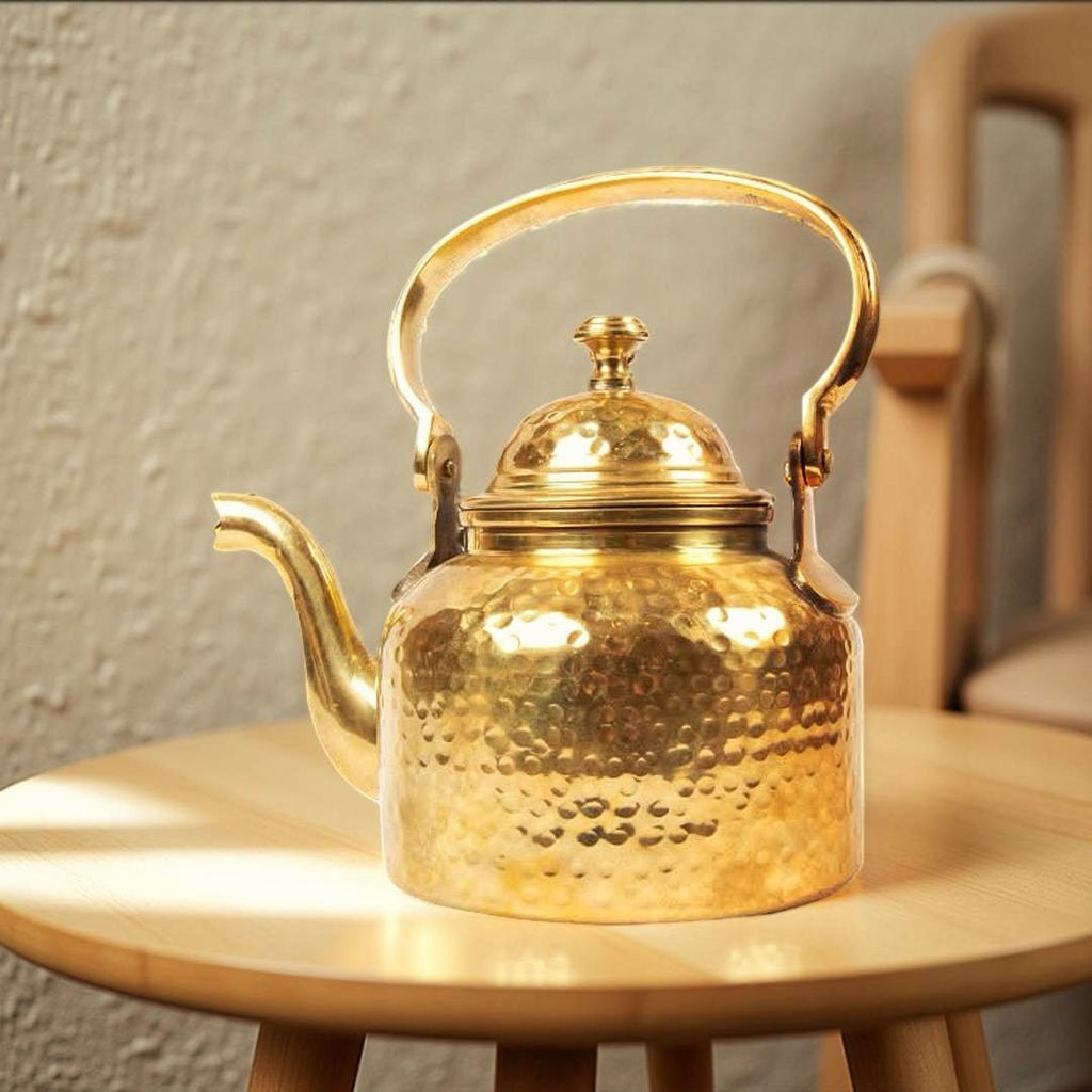 Pure Copper With 24k Gold Plated Solid Brass Arabian Tea Pot ابريق شاي