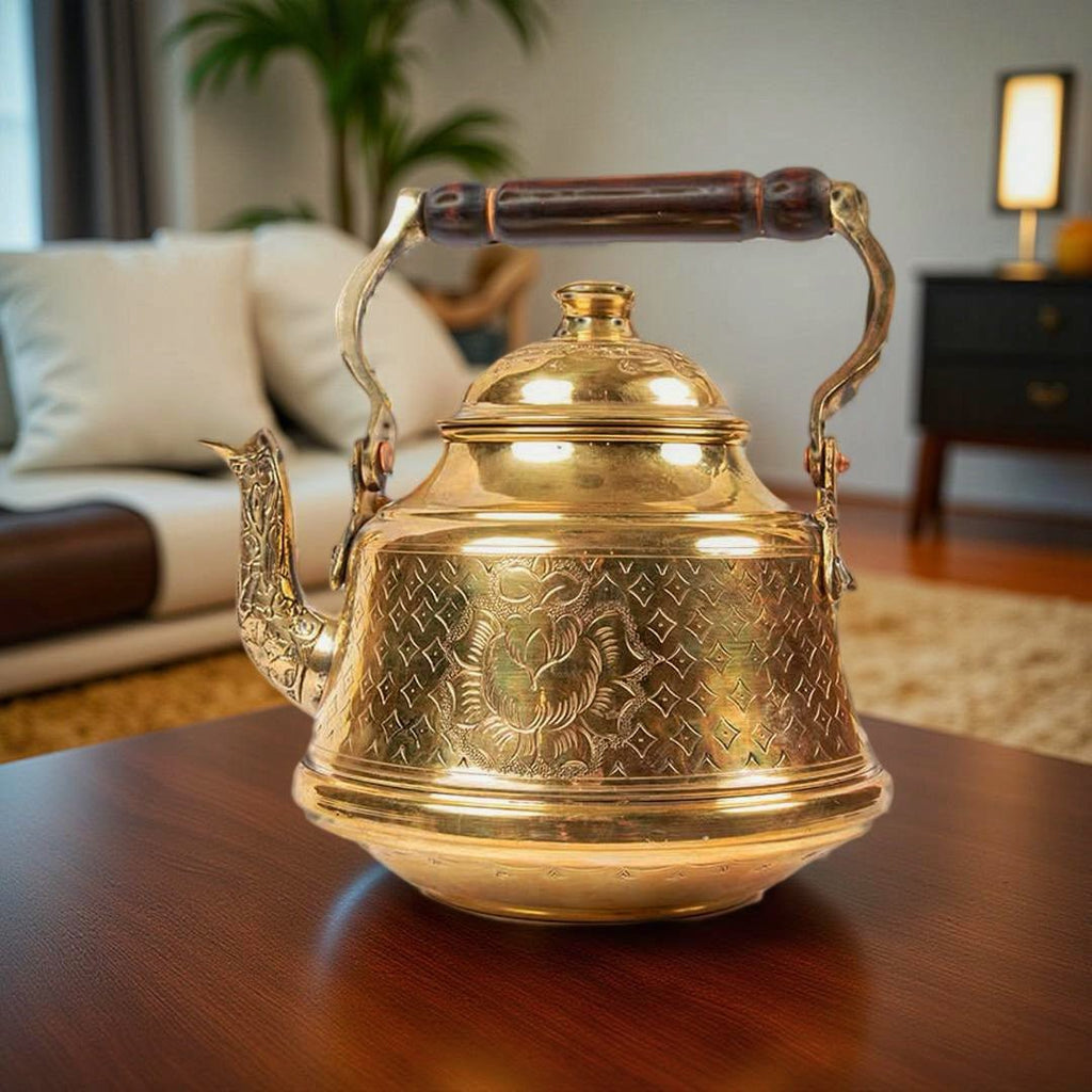 Pure Copper With 24k Gold Plated Solid Brass Arabian Tea Pot ابريق شاي