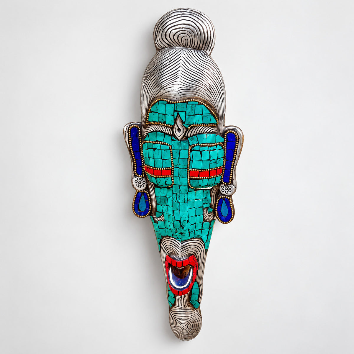 Genuine Gemstones Turquoises, Coral & Lapis Hanging African Mask