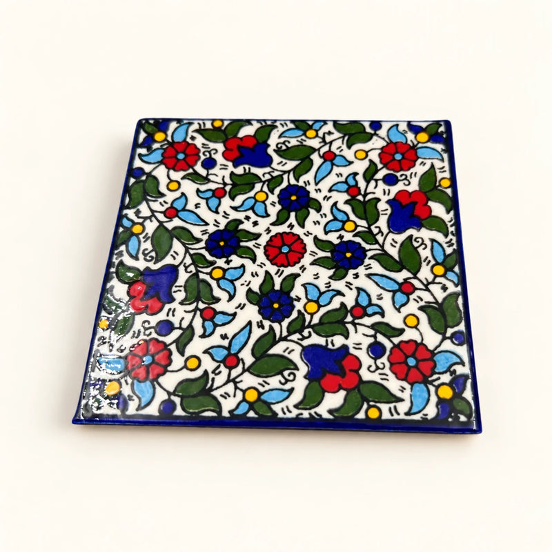 Hebron Blue Ceramic Coaster Hand-Colored