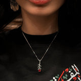 Red Rose Flower Sterling Silver Necklace