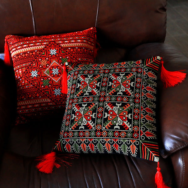 Set of Two Handmade Embroidery Cushion Cover Throw Pillow - STLESS