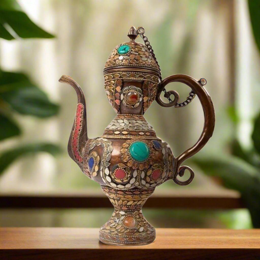 Solid Brass With Gemstones Arabian Coffee Pot Dalleh دلة قهوة