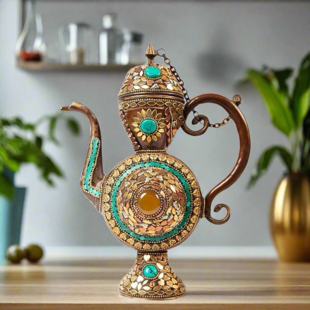 Solid Brass With Gemstones Arabian Coffee Pot Dalleh دلة قهوة