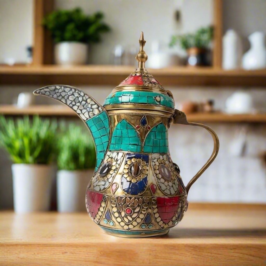 Solid Brass With Gemstones Arabian Coffee Pot Dalleh دلة قهوة