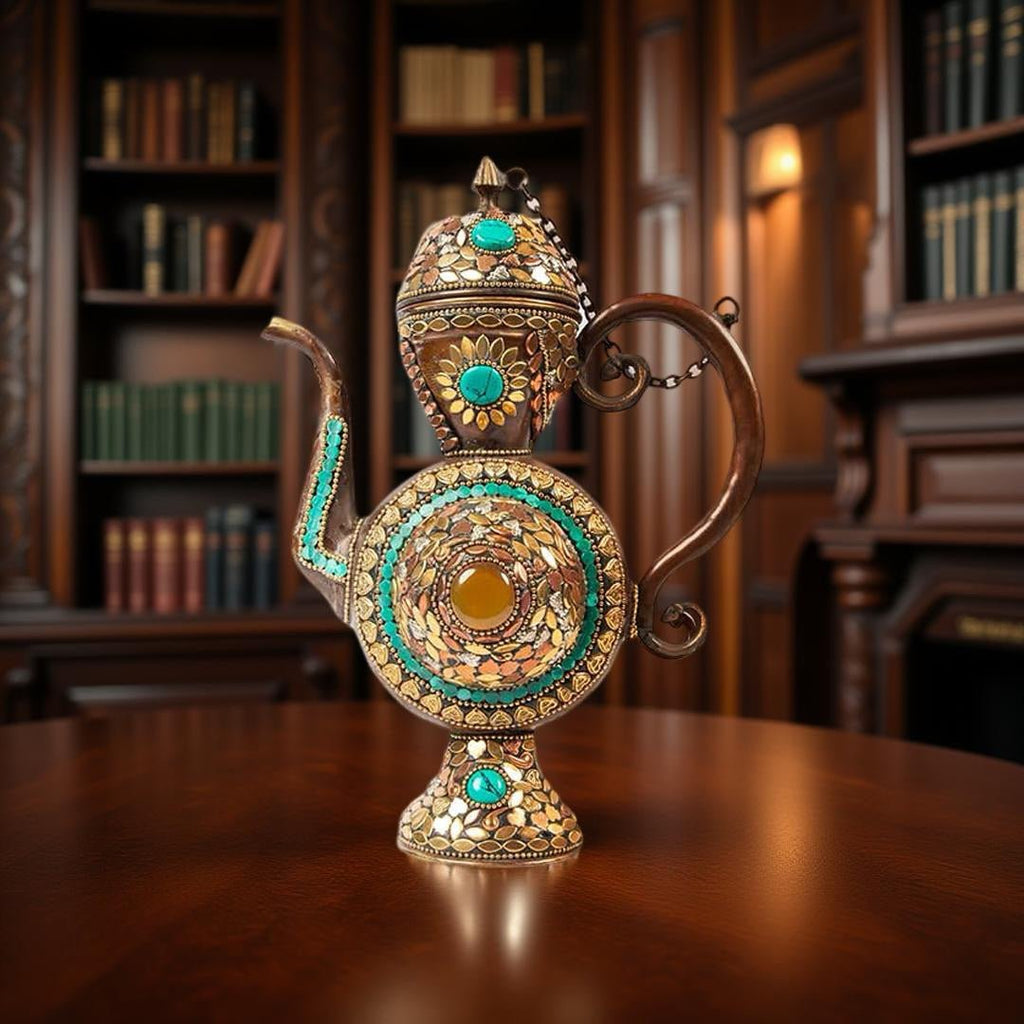 Solid Brass With Gemstones Arabian Coffee Pot Dalleh دلة قهوة