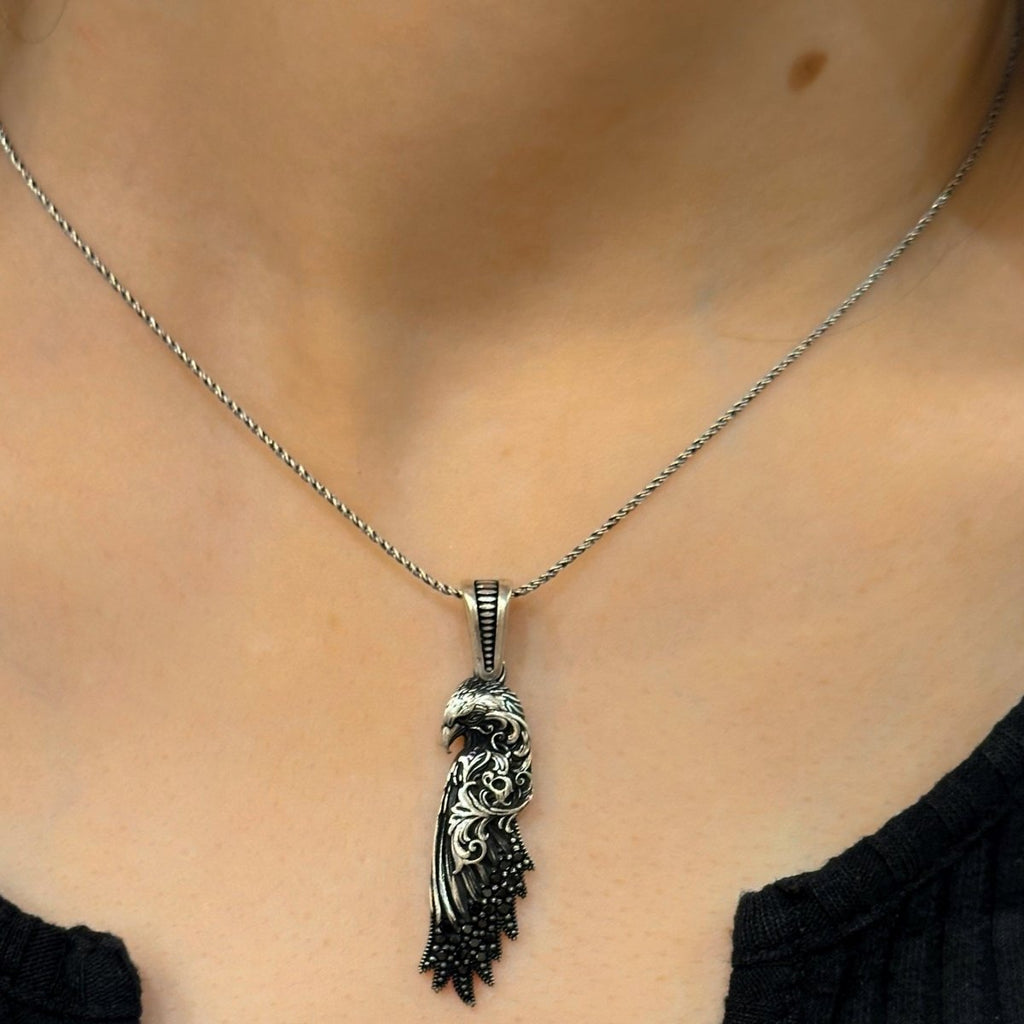 Sterling Silver Eagle Zircon Necklace Unisex