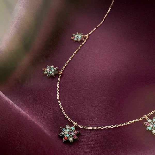 Sterling Silver Necklace Colorful Stars