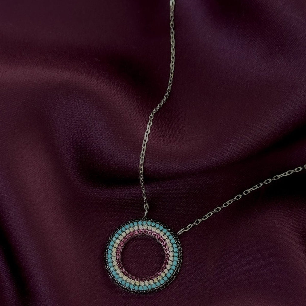 Sterling Silver Necklace Zircon Colorful Circle