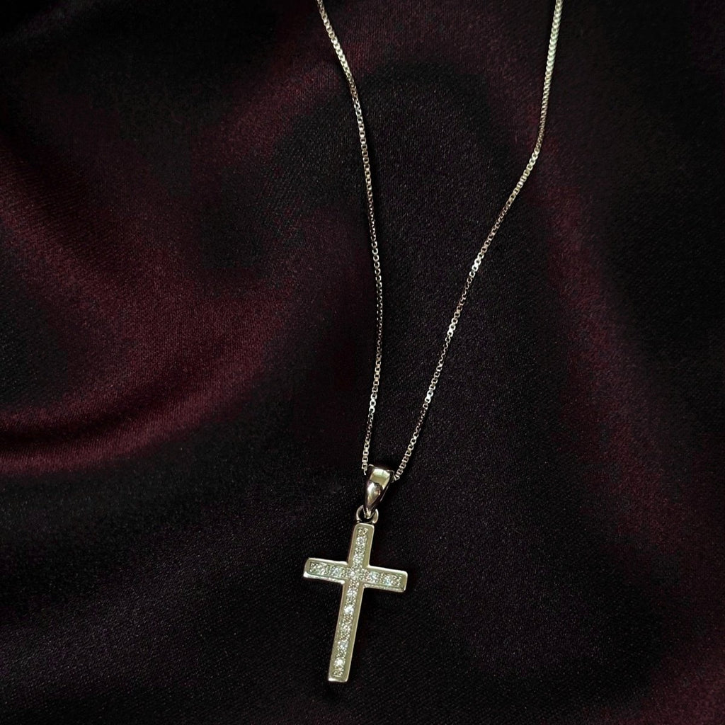 Sterling Silver Necklace Zircon Cross