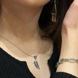 Sterling Silver Olive Leaf Necklace with Marcasrite