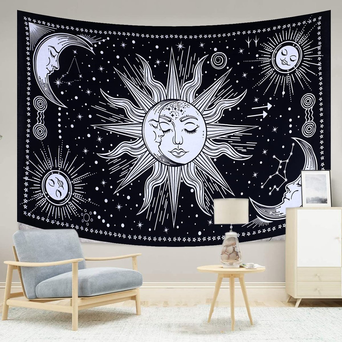Sun And Moon Tapestry Psychedelic Background Wall Hanging