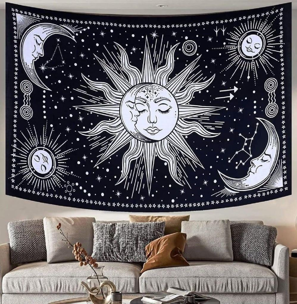 Sun And Moon Tapestry Psychedelic Background Wall Hanging