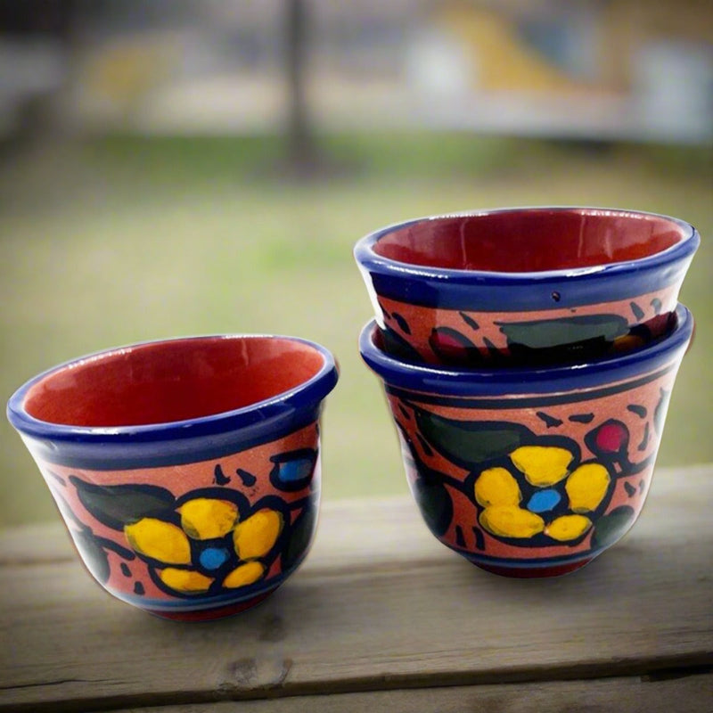 Three Arabic Coffee Cups Floral Ceramic