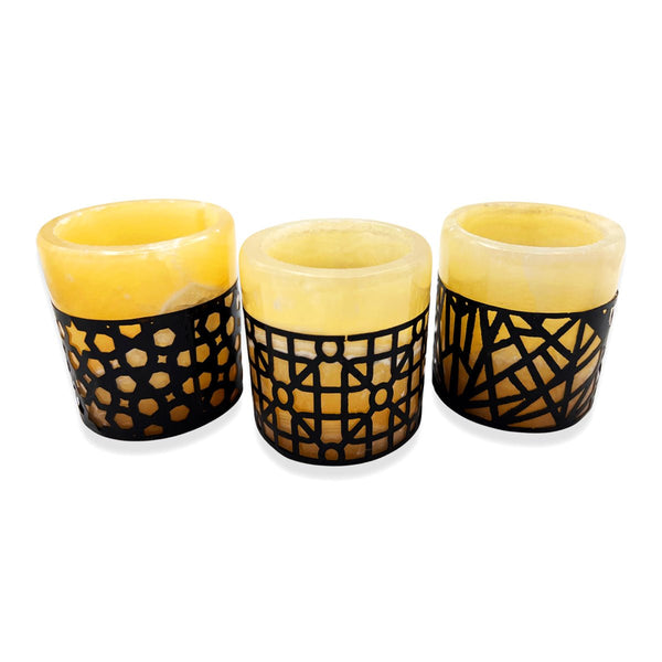Three Candle Holders Marble Arabian Pattern Base