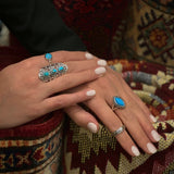 Three Silver Turquoise Gemstone Ring Free Size Set