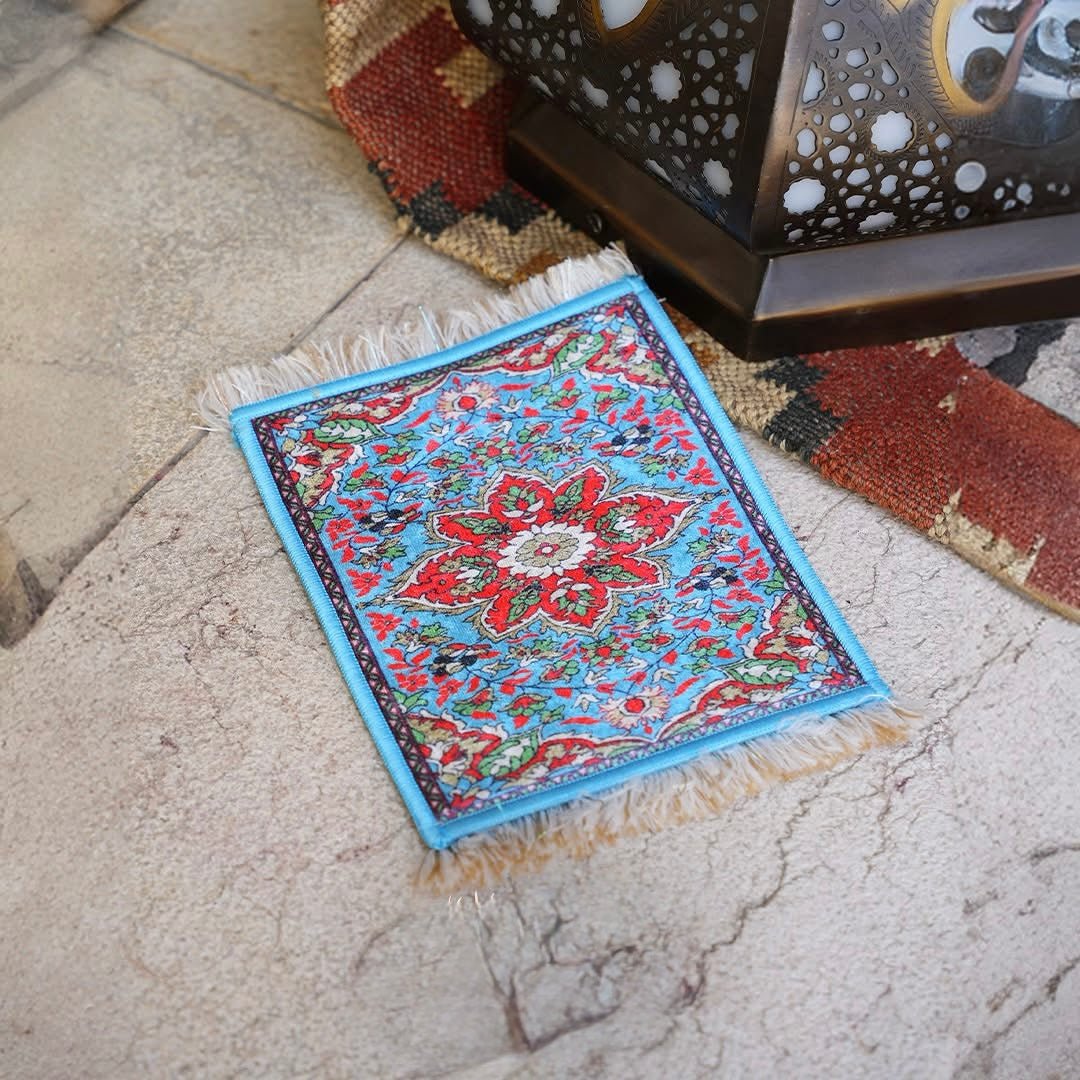 Blue & Pink Floral Rug-Style Mouse Pad
