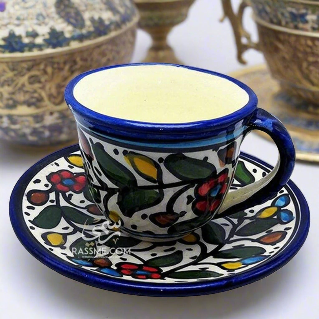 Turkish Coffee Ceramic Floral Blue Hand painted - STLESS