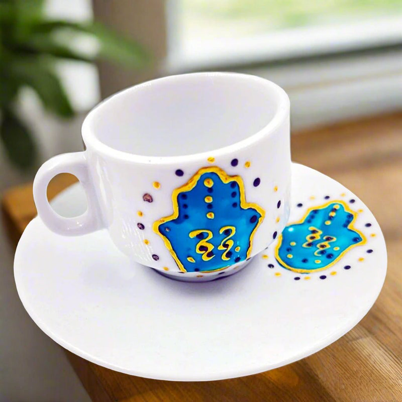Turkish Coffee Cup Hamsa Ceramic