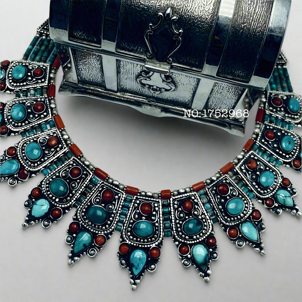 Turquoise And Brown Agate Arabian Necklace