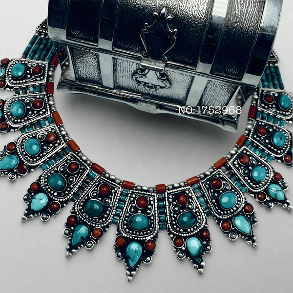 Turquoise And Brown Agate Arabian Necklace