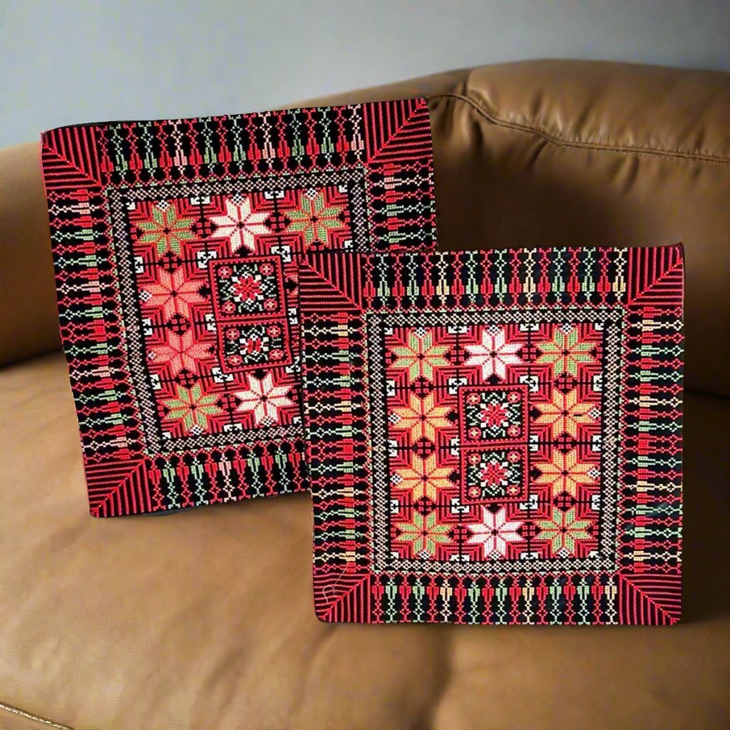 Twin Handmade Embroidery Cushion Cover Red