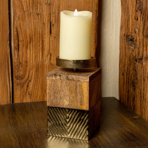 Wooden Candle Holder With Brass Luxury