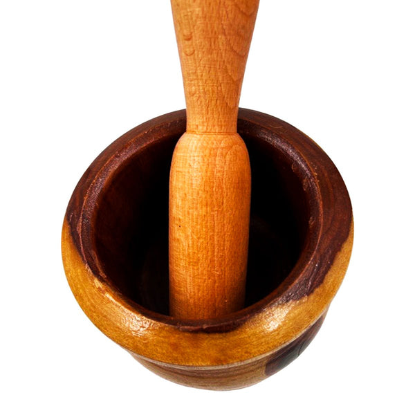 Wooden Mortar Pounder Round Herbs
