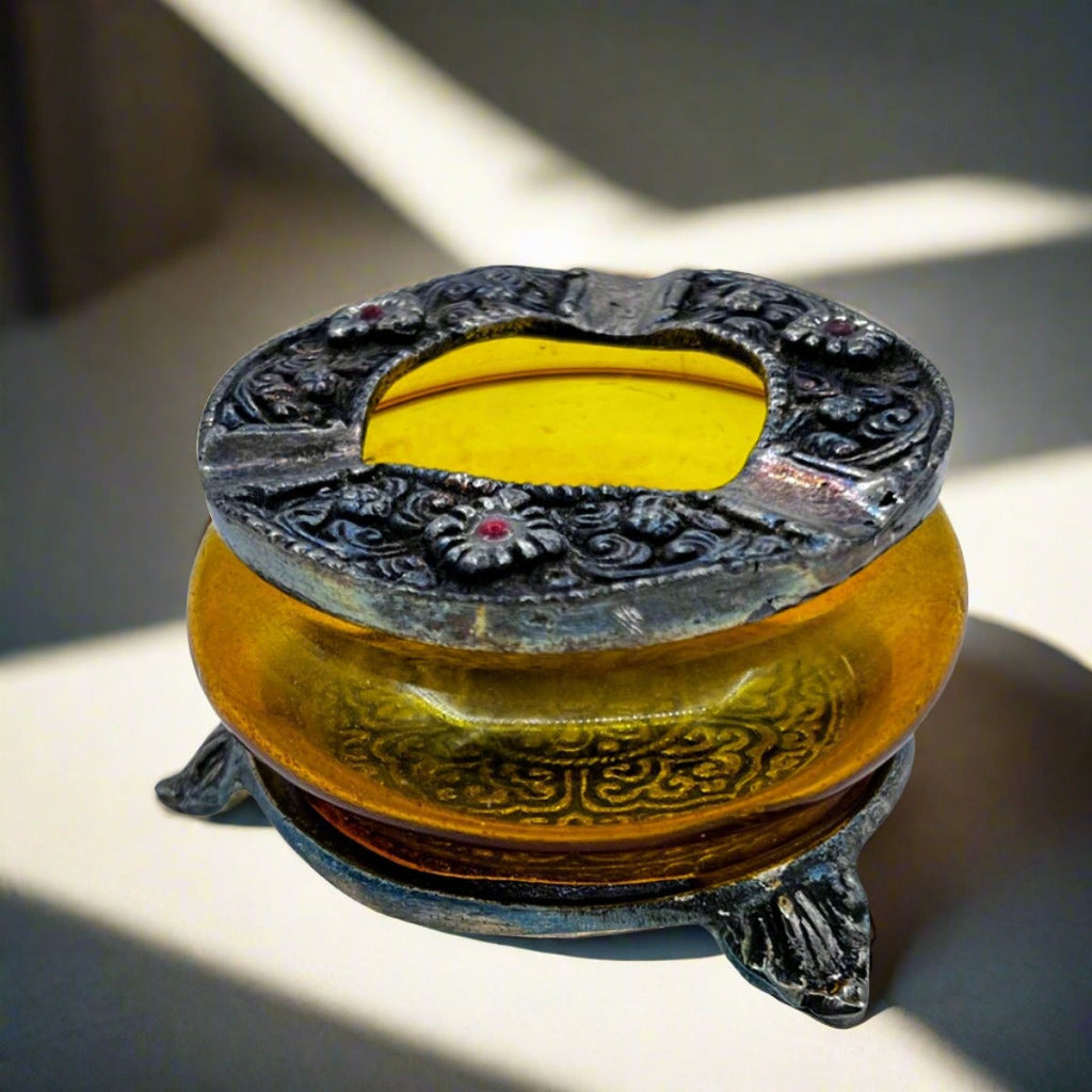 Yellow Glass With Metal Ashtray - STLESS