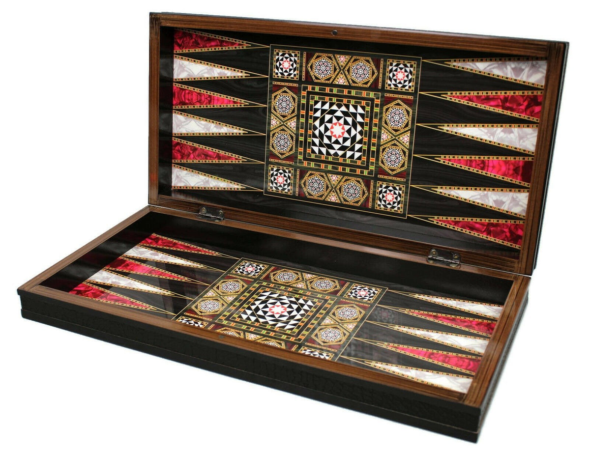 Wooden Backgammon and Chess with Stones, chips and dice