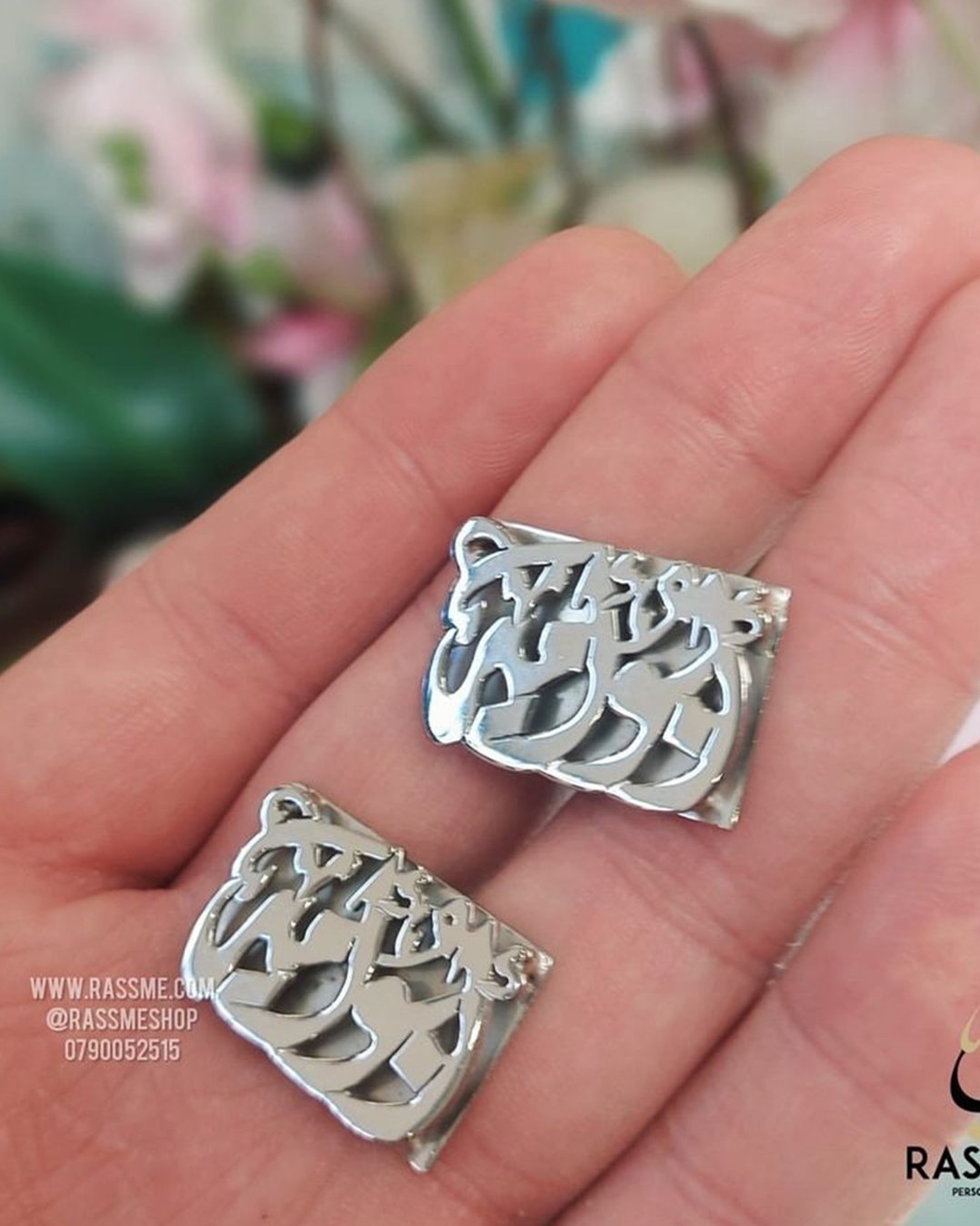 Customized Silver 925 3D cufflinks Set Rhodium Plated - Arabic or English