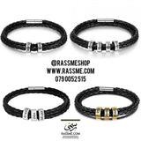 Personalized Leather Men Bracelets Silver Name Beads Charm Bracelets Hand Stamped Name ID
