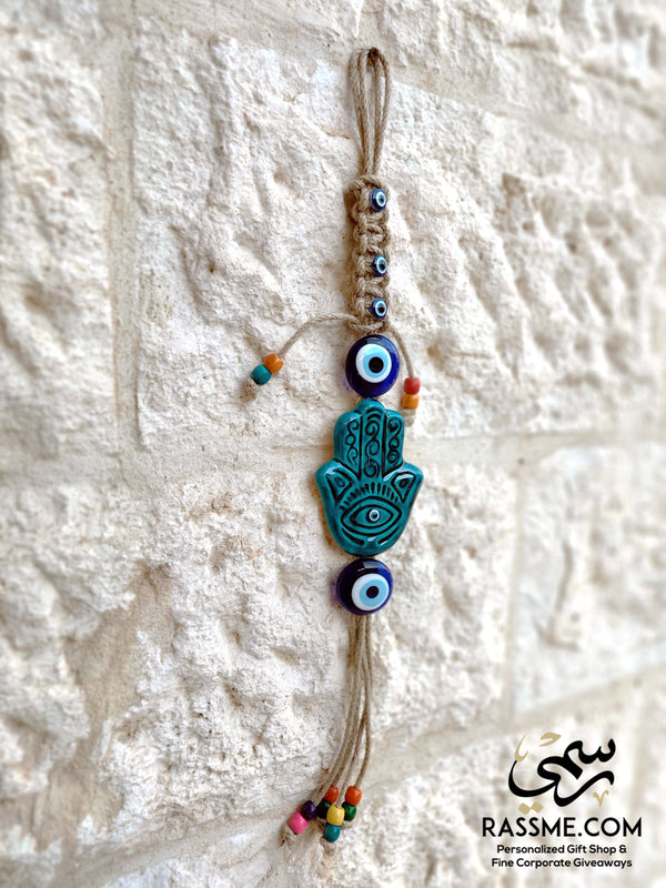 Turkish Blue Evil Eye Wall Hanging Ornament Evil Eye with Hamsa Home Protection Charm Wall Decor Amulet