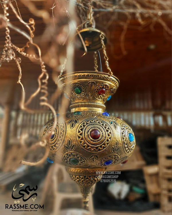 Solid Brass With Gemstone Arabian Lantern Lamp