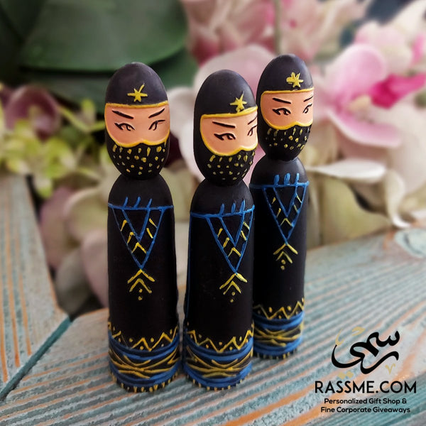 Three Wooden Bedouin Women Traditional Figures Set