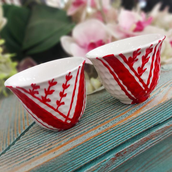 White and Red KUFIYA CERAMIC COFFEE CUP 3.5 OZ