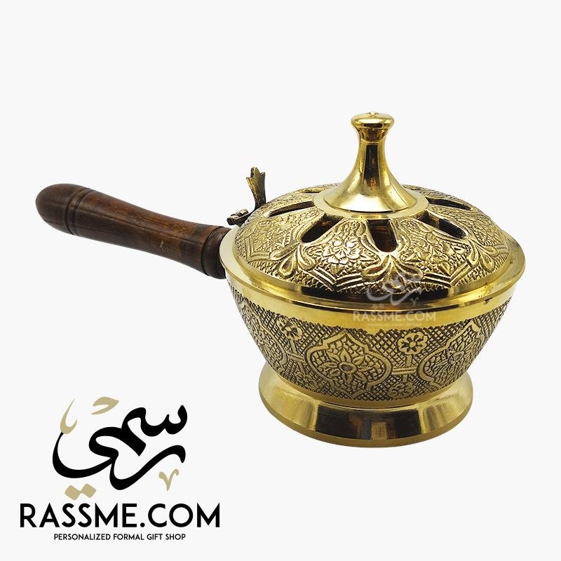 Solid Brass Indian Incense Burner Handcrafted Wooden Handle - Free Engraving
