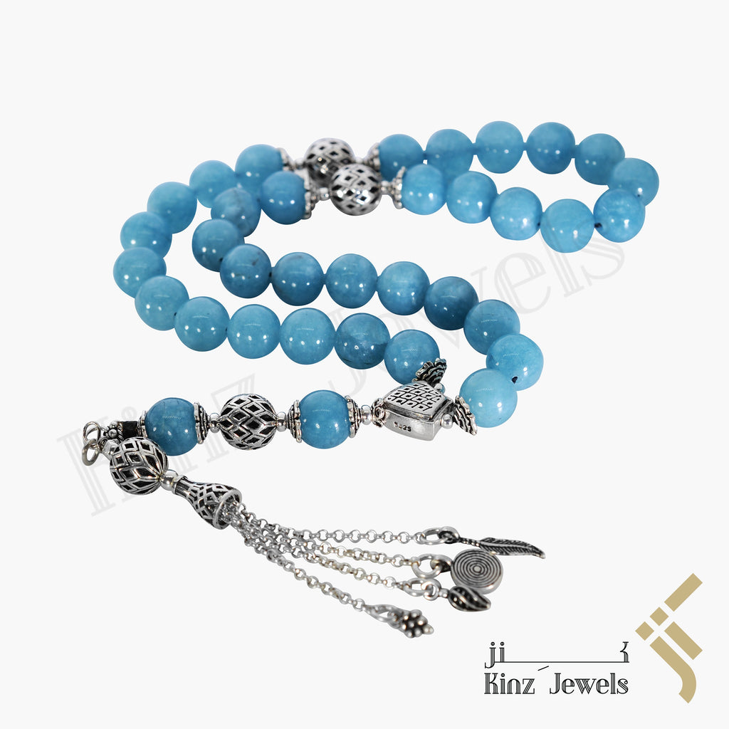 Kinz Silver Angle Blue Agate Prayer Beads
