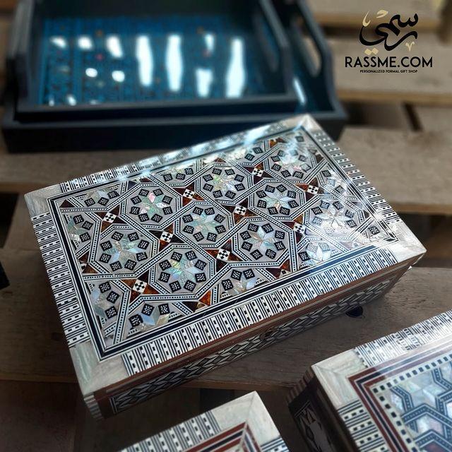 Handcrafted Premium Arabisc Mosaics Mother Of Pearl Jewelry Box 9 Stars with key