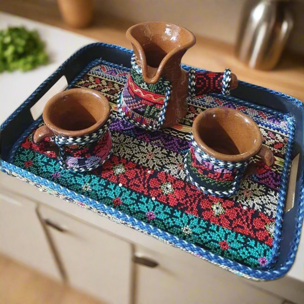 Tatreez Embroidery Coffee Set With Tray