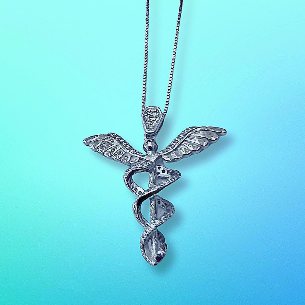 Genuine Silver Caduceus Symbol of Medicine Necklace