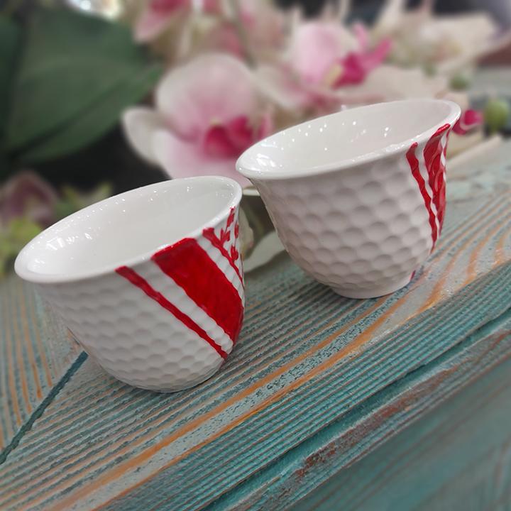 White and Red KUFIYA CERAMIC COFFEE CUP 3.5 OZ