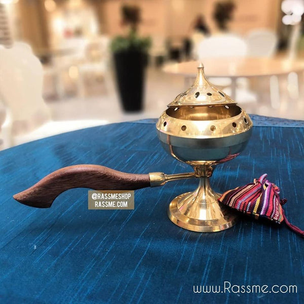 Solid Brass Incense Burner With Wooden Handle - Free Engraving