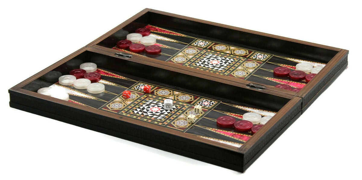 Wooden Backgammon and Chess with Stones, chips and dice