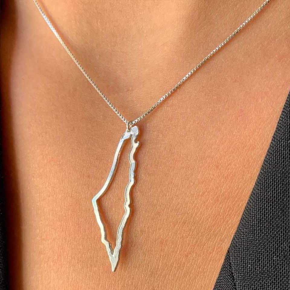 Silver Simple Palestine map necklace سنسال خريطة فلسطين ناعم